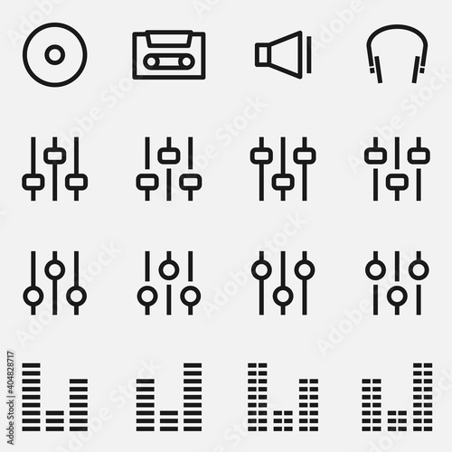 Set of music record elements black and white vector icon.