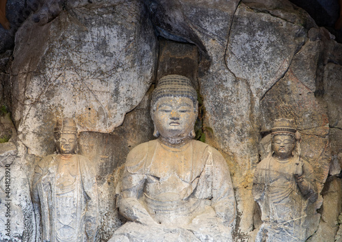 Photograph of Usuki Stone Buddha, a national treasure of Japan photo