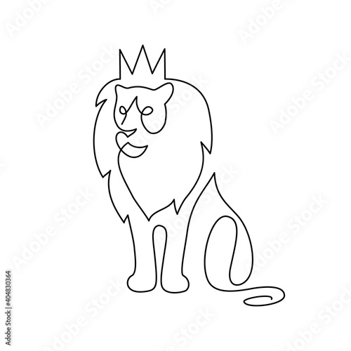 Crowned lion in continuous line art drawing style. Lion as a symbolic king of beasts minimalist black linear design isolated on white background. Vector illustration