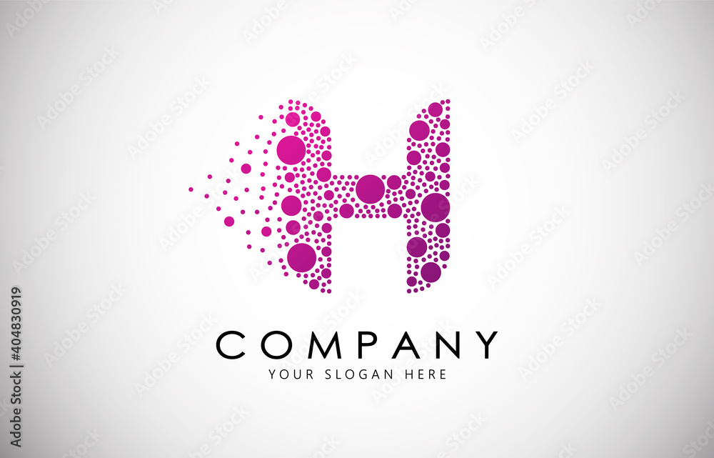 H Letter Logo with Dispersion Effect and Dots, Bubbles, Circles. H Dotted letter in purple gradient vector illustration.
H Letter Logo with Dispersion Effect and Dots, Bubbles, Circles. H Dotted letter in purple gradient vector illustration.