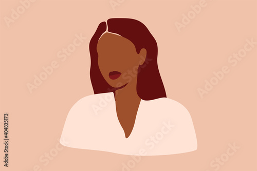 Abstract Silhouette of Black woman with pink hair. Confident young female with brown skin portrait. Vector illustration for International Women's Day and Mother's day.