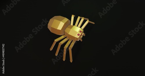 low poly golden spider robot walking, seamless loop, 3d render