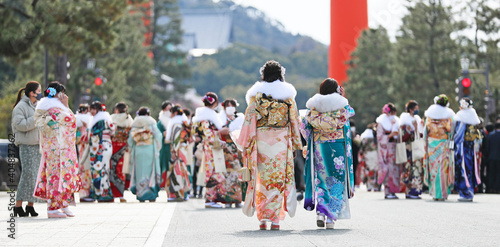 Japanese young girls in Kimono (furisode)