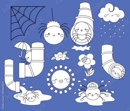 a vector of the nursery rhymes itsy bitsy spider in black and white colour

