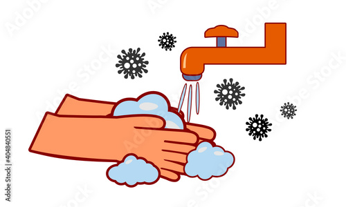 Washing hand for coronavirus prevention,COVID-19 prevention,Vector illustration.