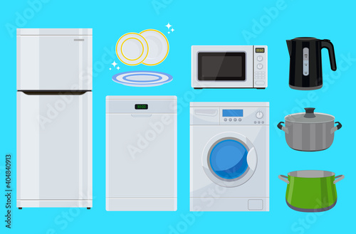 Kitchen. Household appliances for the kitchen. Tableware. The modern way of life. Vector illustration