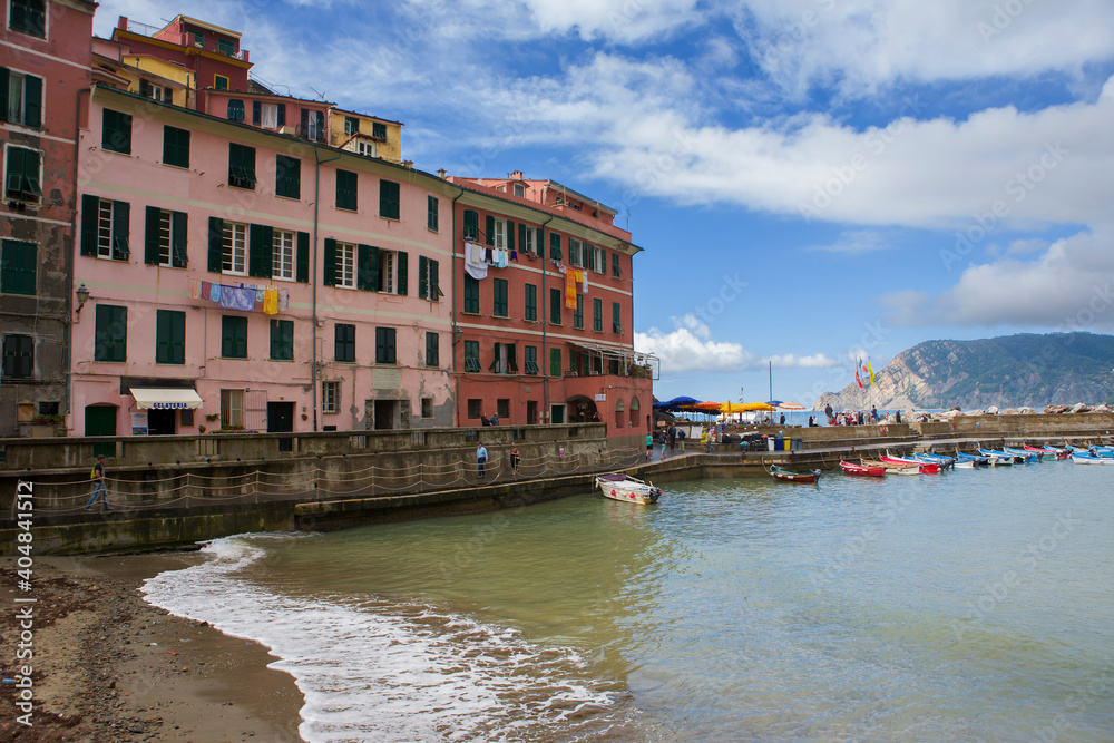 The tiny harbour in the pretty seaside village of Vernazza, Cinque Terre, Liguria, Italy