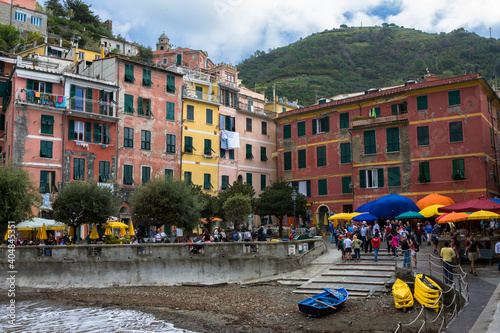 A busy piazza by the beach: Piazza Marconi, Vernazza, Cinque Terre, Liguria, Italy photo