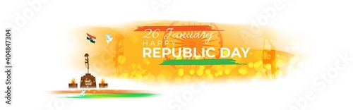 Vector illustration of Happy Republic day concept banner, 26 January, national holiday of India, Indian flag, pigeon, illustration poster.