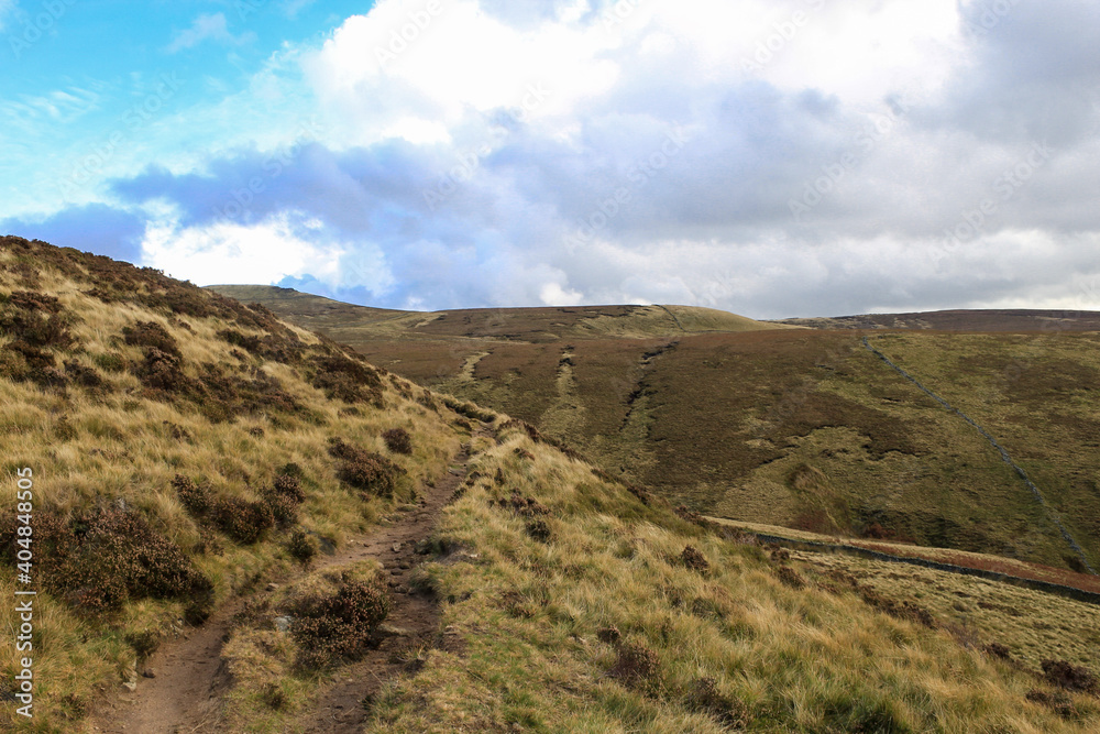 Walking On Peak District ,Kinder Scout Kinder DonwFall ,England Spring nice weather