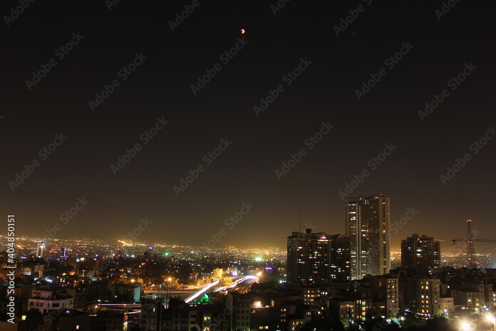 Aerial view of Tehran at night