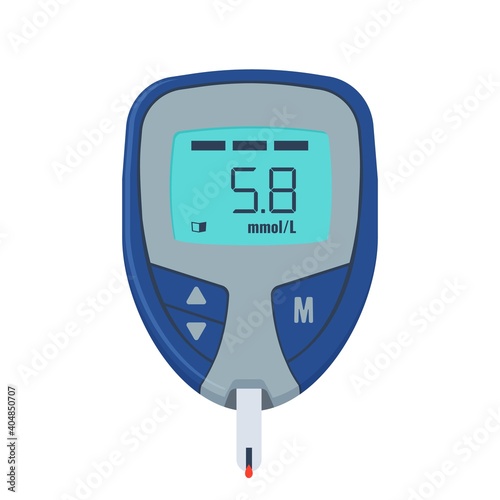 Glucose test. Medical device for measure sugar in blood. Vector
