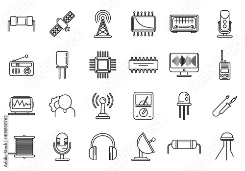 Radio engineer tool icons set. Outline set of radio engineer tool vector icons for web design isolated on white background