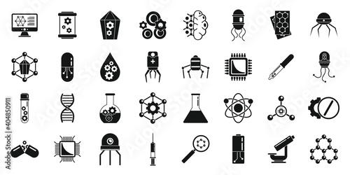 Nanotechnology lab icons set. Simple set of nanotechnology lab vector icons for web design on white background