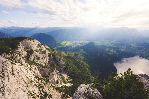 View of Lake Altaussee from Mount Trisselwand, Austria. 