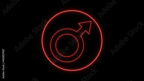 Animated Male Gender Neon Symbol. Glowing Neon Male Symbol. Isolated Male Gender Icon On Transparent Background. Male Gender Icon Animation. HD Motion Animation Video. Alpha Channel.