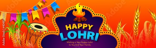 
vector illustration of Happy Lohri holiday festival of Punjab India with beautiful background