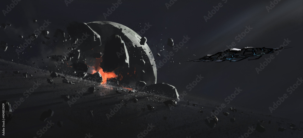 Φωτογραφία Destroyed planet, science fiction illustration.