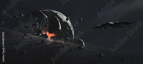 Destroyed planet, science fiction illustration. photo