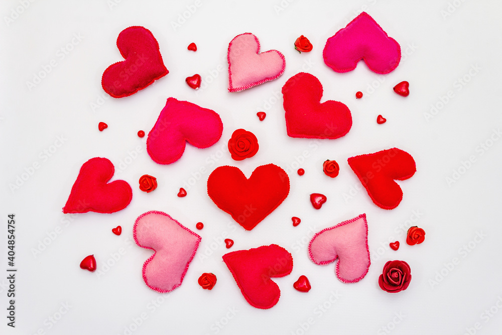 Assorted red and pink hearts isolated on white background Assorted red and pink hearts isolated on white background