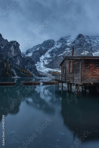 Reflections on Lake Braies (Lago di Braies), very well known touristic destination in the italian Dolomites, near Cortina d'Ampezzo © Giulio