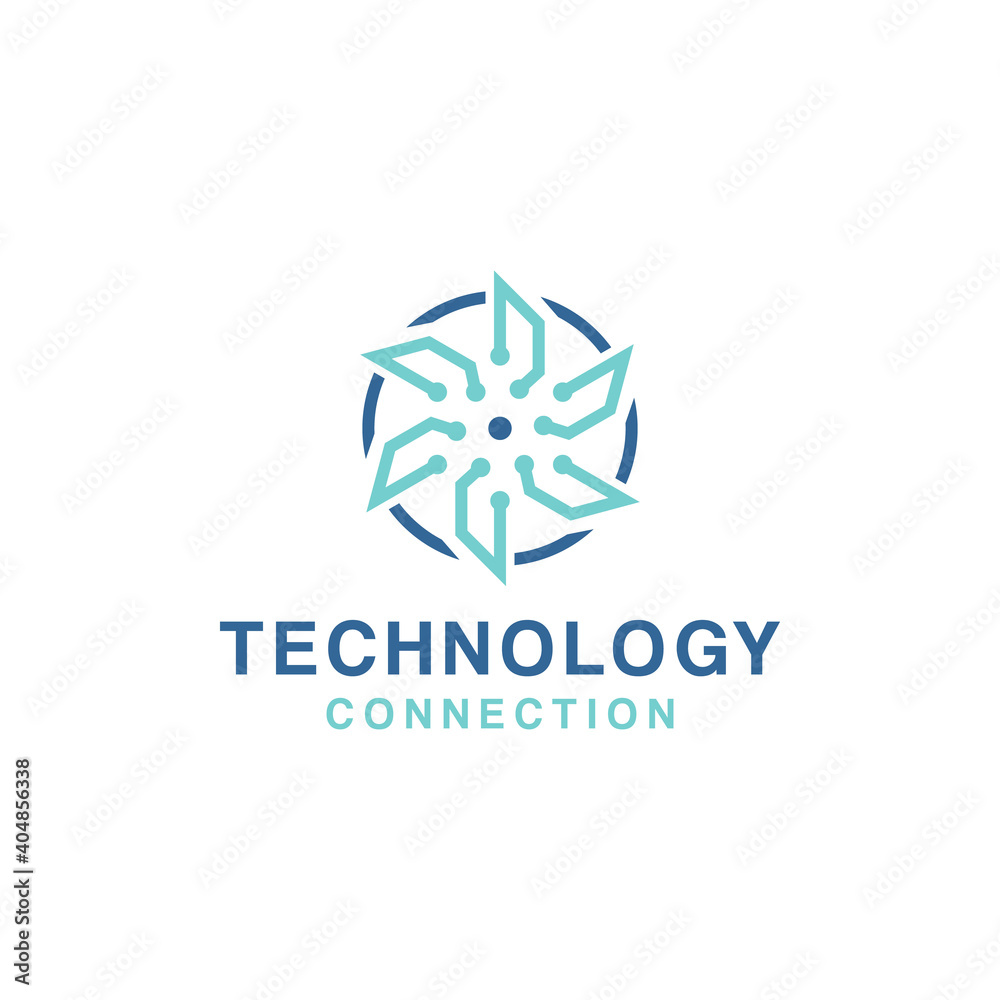 technology connection vector logo with circle outline style technology connection vector logo with circle outline style