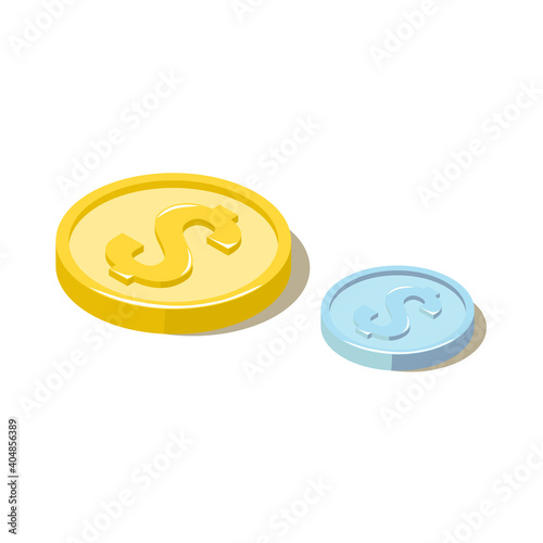Vector illustration of coins in isometric view.