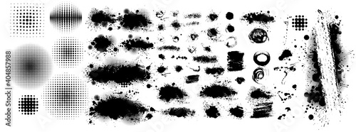 Set of Grunge Design Elements. Black blots. Brush Strokes. Vector illustration
