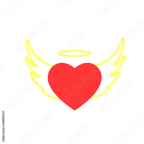 Heart with wings and halo  on isolated background.