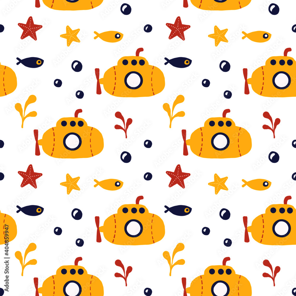 Seamless vector pattern with yellow submarine. Pefect for children textiles of wallpaper. 