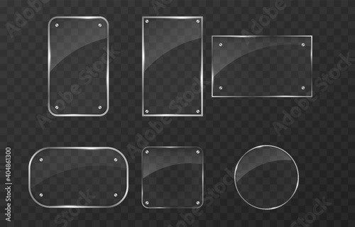 Vector set of glasses. Transparent effect, window, mirror. Reflection, glare. PNG glass. PNG window. Glass frame, glass surface.