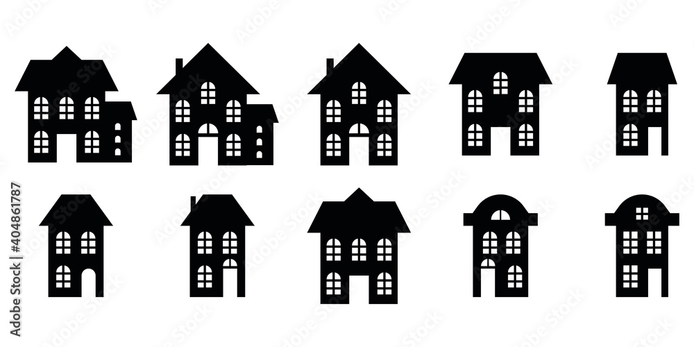 Buildings black and white, houses silhouette file