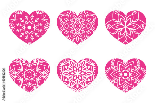 Hearts with different ornaments  silhouette