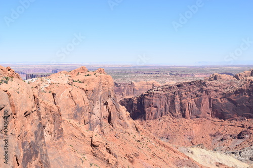 Canyonlands scenic view with rocks canyons blue sky