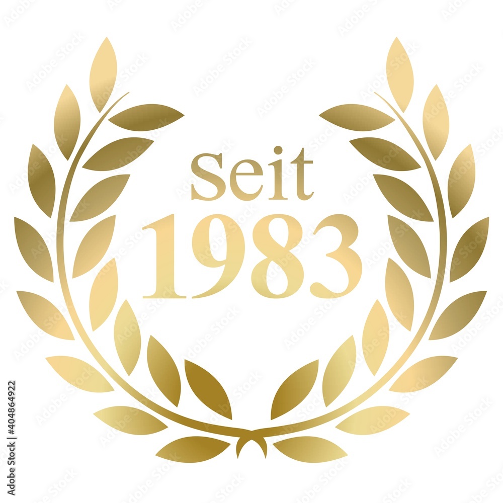 Seit Jahr 1983 Goldlorbeerkranz mit deutschem Text Vektor auf weißem Hintergrund Seit Jahr 1983 Goldlorbeerkranz mit deutschem Text Vektor auf weißem Hintergrund