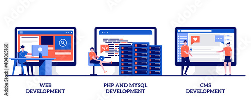 Fotografia Web development, PHP and MySql, CMS content management system with tiny people