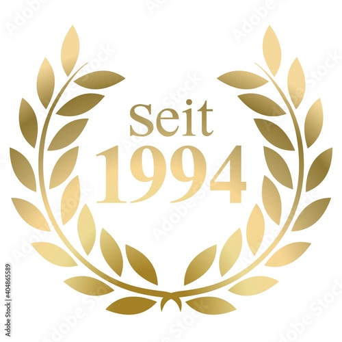 Seit Jahr 1994 Goldlorbeerkranz mit deutschem Text Vektor auf weißem Hintergrund