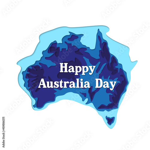 Happy Australia republic day. Typographic poster paper cut style. Lettering greeting card. National banner poster. Multilayer paper cut applique Australian. Republic day celebration paper art style