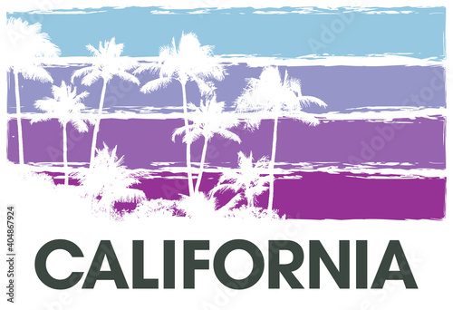 Color summer sky tropical background with exotic palm leaves and plants california banner. Art heaven floral california background