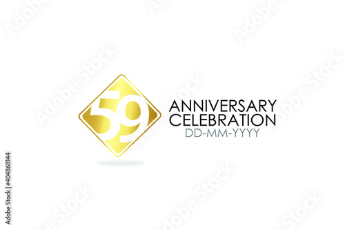 Square Simple 59 year anniversary, minimalist logo years, jubilee, greeting card. Birthday invitation, sign. Gold space vector illustration on white background - Vector