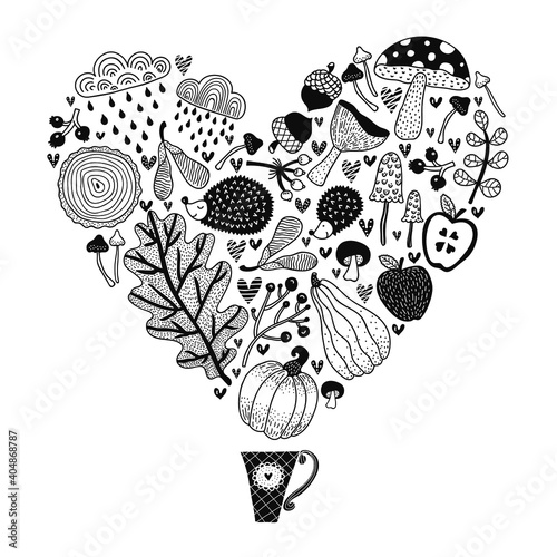 Forest motives. Linear card. Coloring page.