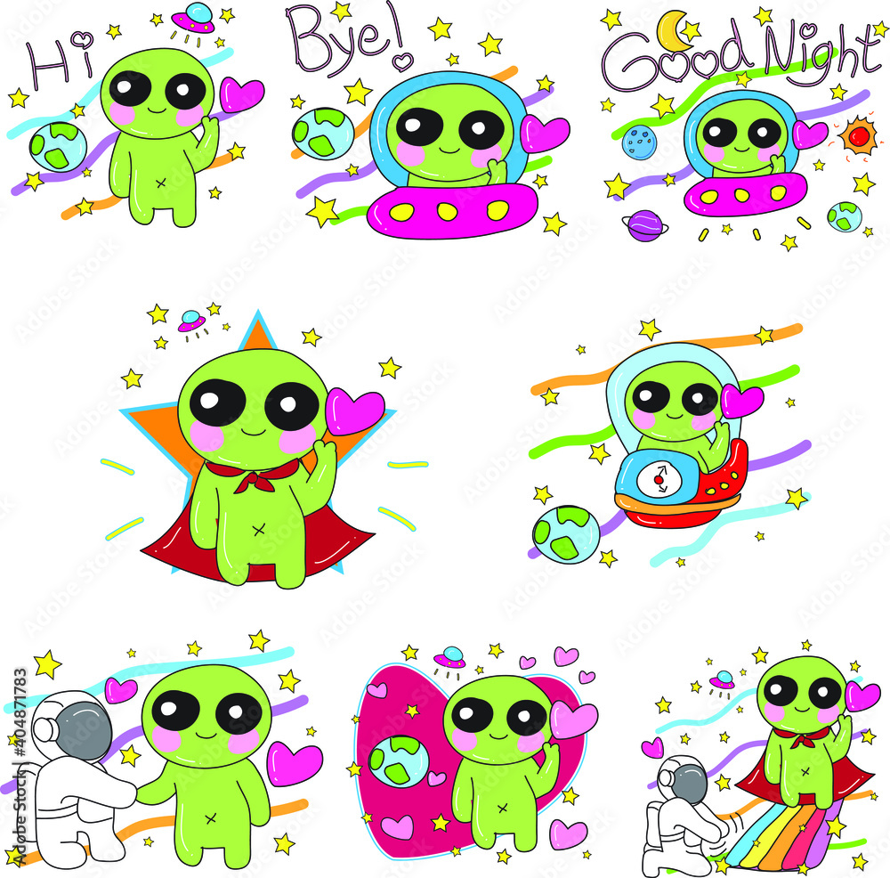 Fototapeta premium alien and astronaut cartoon character vector