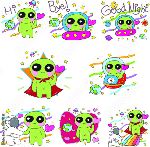 alien and astronaut cartoon character vector