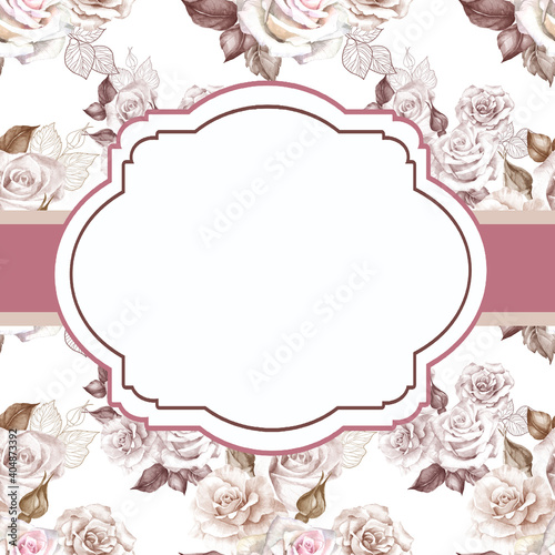Wallpaper Mural frame with roses.watercolor flowers label Torontodigital.ca