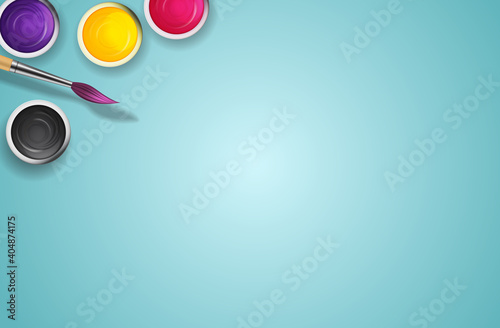 Realistic 3d background, tins with brush and Palette art background. Vector Illustration EPS10