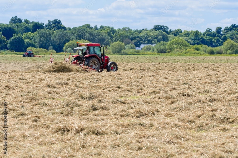 Fototapeta premium red tractor working in the field