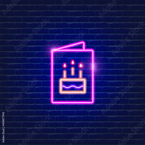 Greeting card neon icon. Holiday concept. Vector illustration for design.