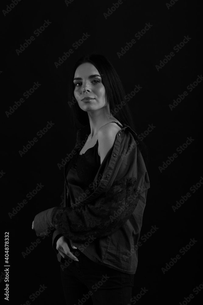 Black and white portrait of beautiful young woman