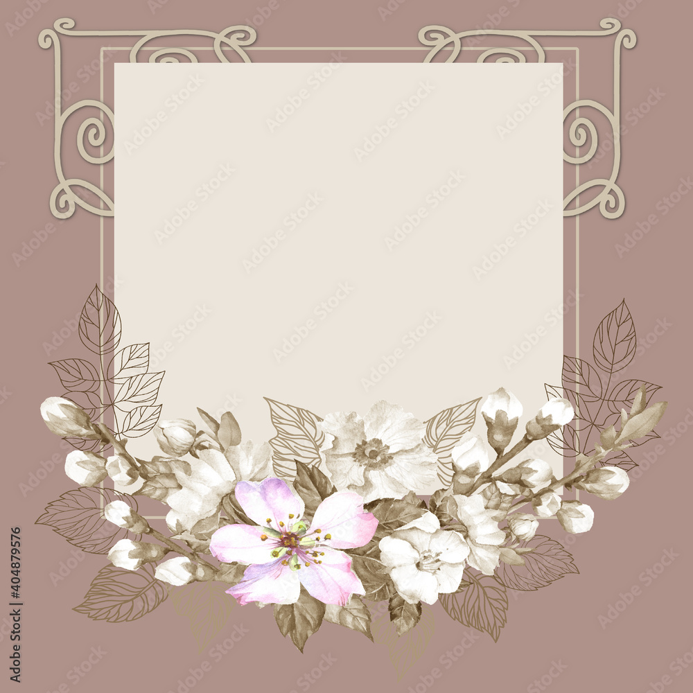 frame with flowers.watercolor roses. frame with flowers.watercolor roses.