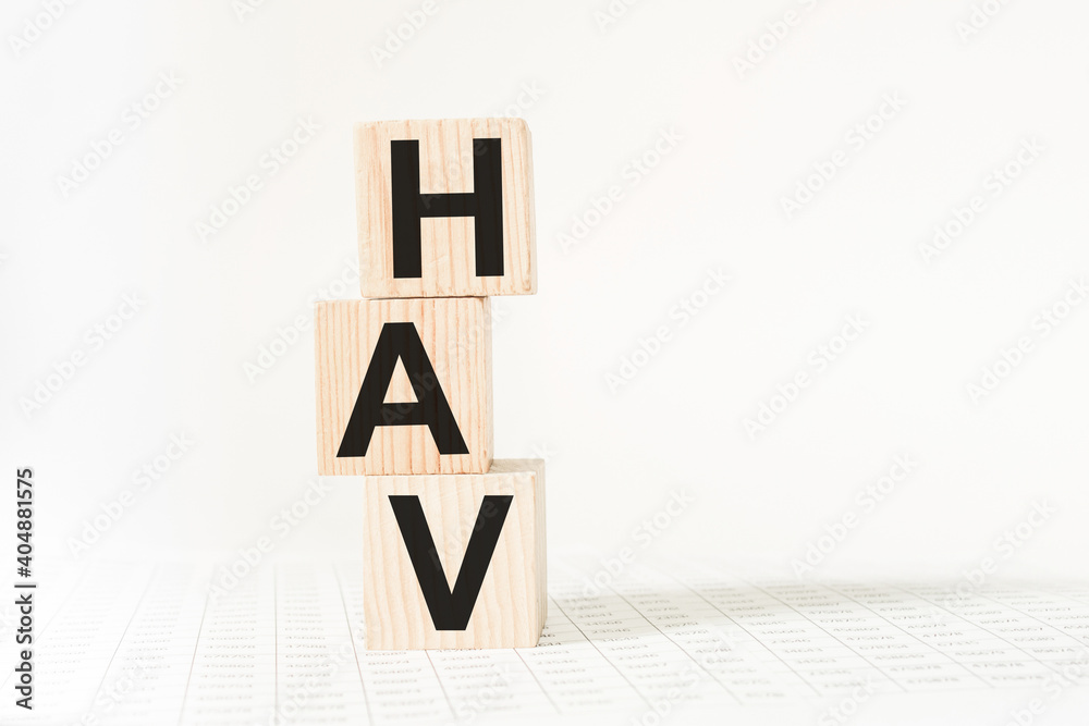 wooden cubes with text HAV . the medicine. medical concept wooden cubes with text HAV . the medicine. medical concept